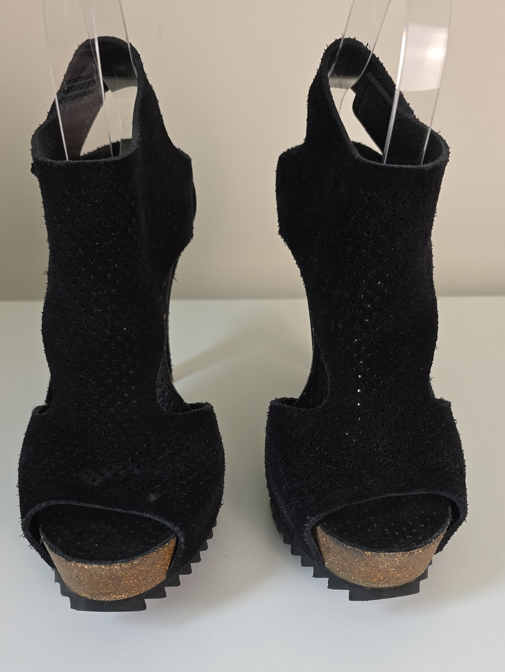 Pedro Garcia Black Suede Platform Wedge Sandals.  Size 37 1/2.  US Size 7